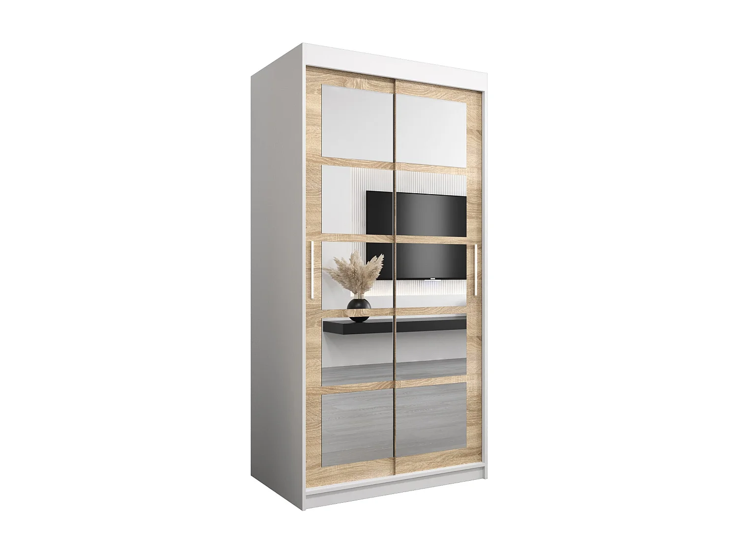 Schwebetürenschrank Roma 200/100/62 2-Türig (Weiß/Sonoma)