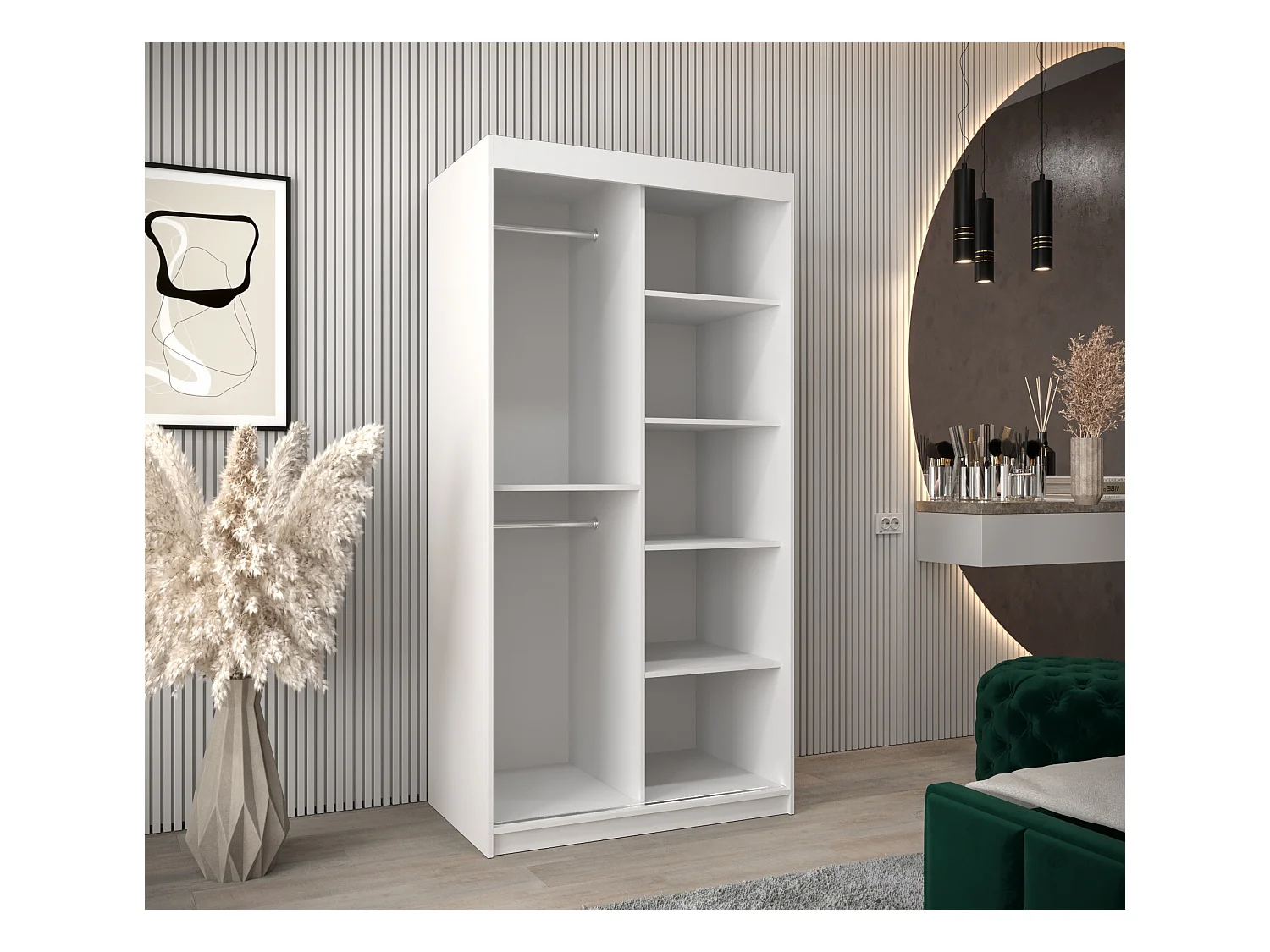 Schwebetürenschrank Roma 200/100/62 2-Türig (Weiß/Sonoma)