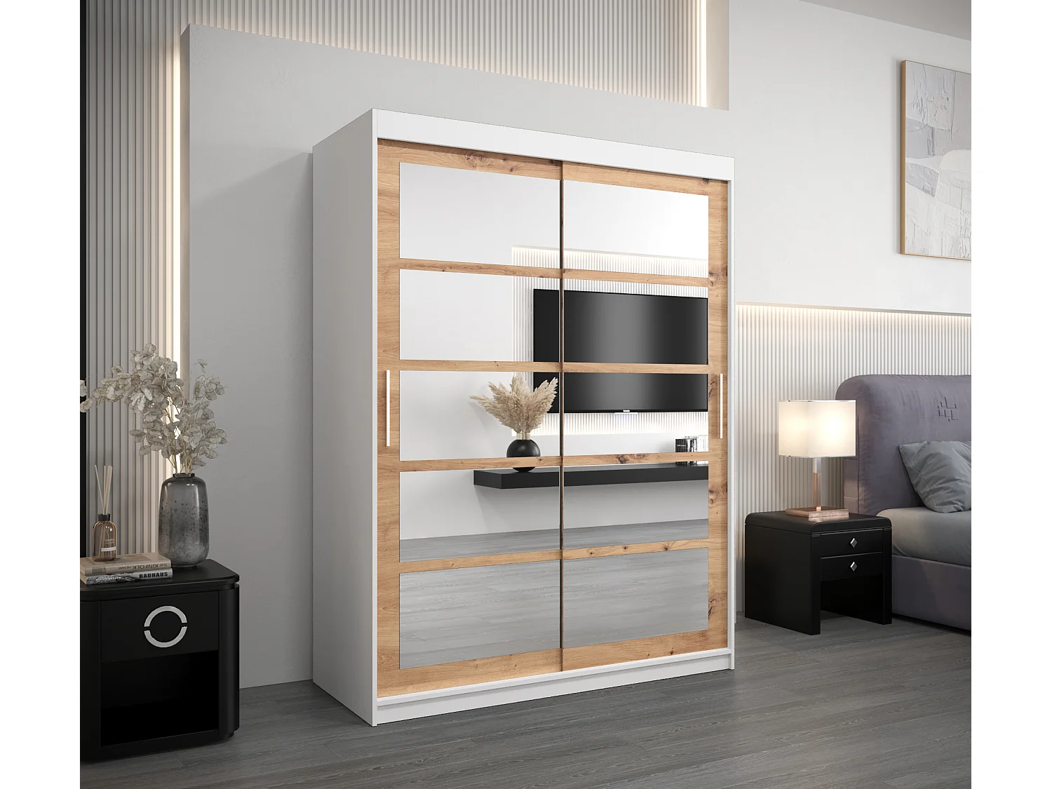 Armoire Roma 2 À Portes Coulissantes 200/150/62 2 portes (Blanc/Artisan)