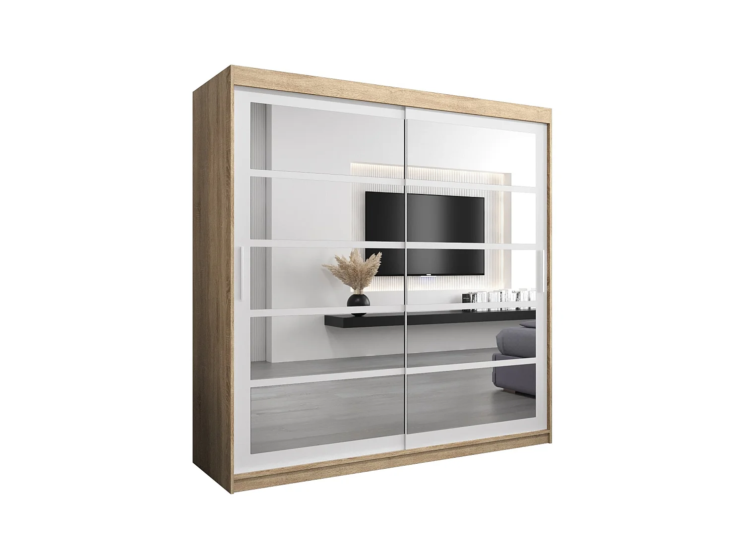 Armoire Roma 2 À Portes Coulissantes 200/200/62 2 portes (Sonoma/Blanc)