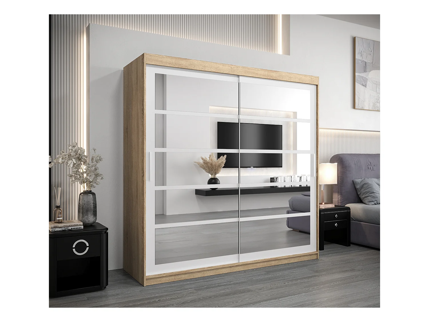 Armoire Roma 2 À Portes Coulissantes 200/200/62 2 portes (Sonoma/Blanc)