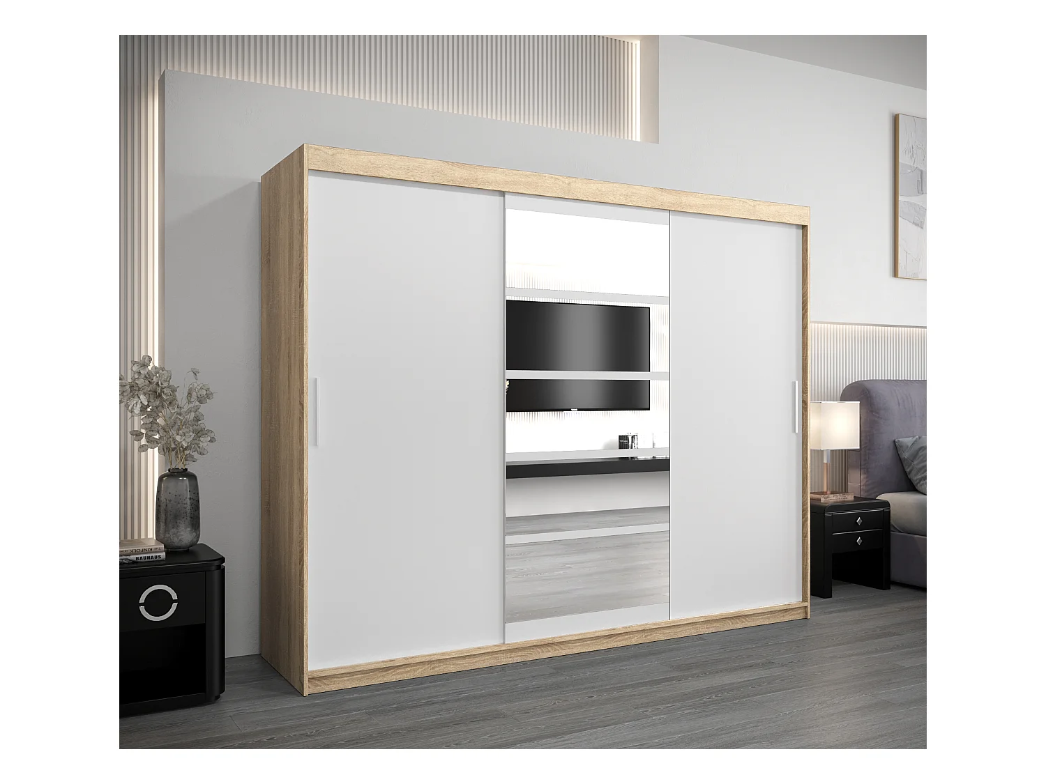 Armadio Roma 1 ad ante scorrevoli 200/250/62 3 porte (sonoma/bianco)