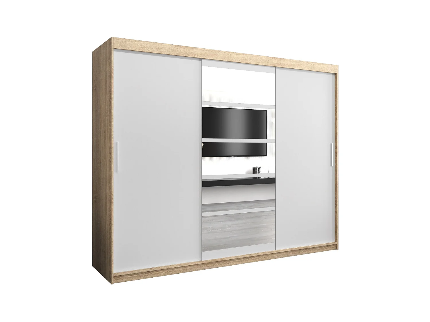 Schwebetürenschrank Roma 200/250/62 2-Türig (Sonoma/Weiß)