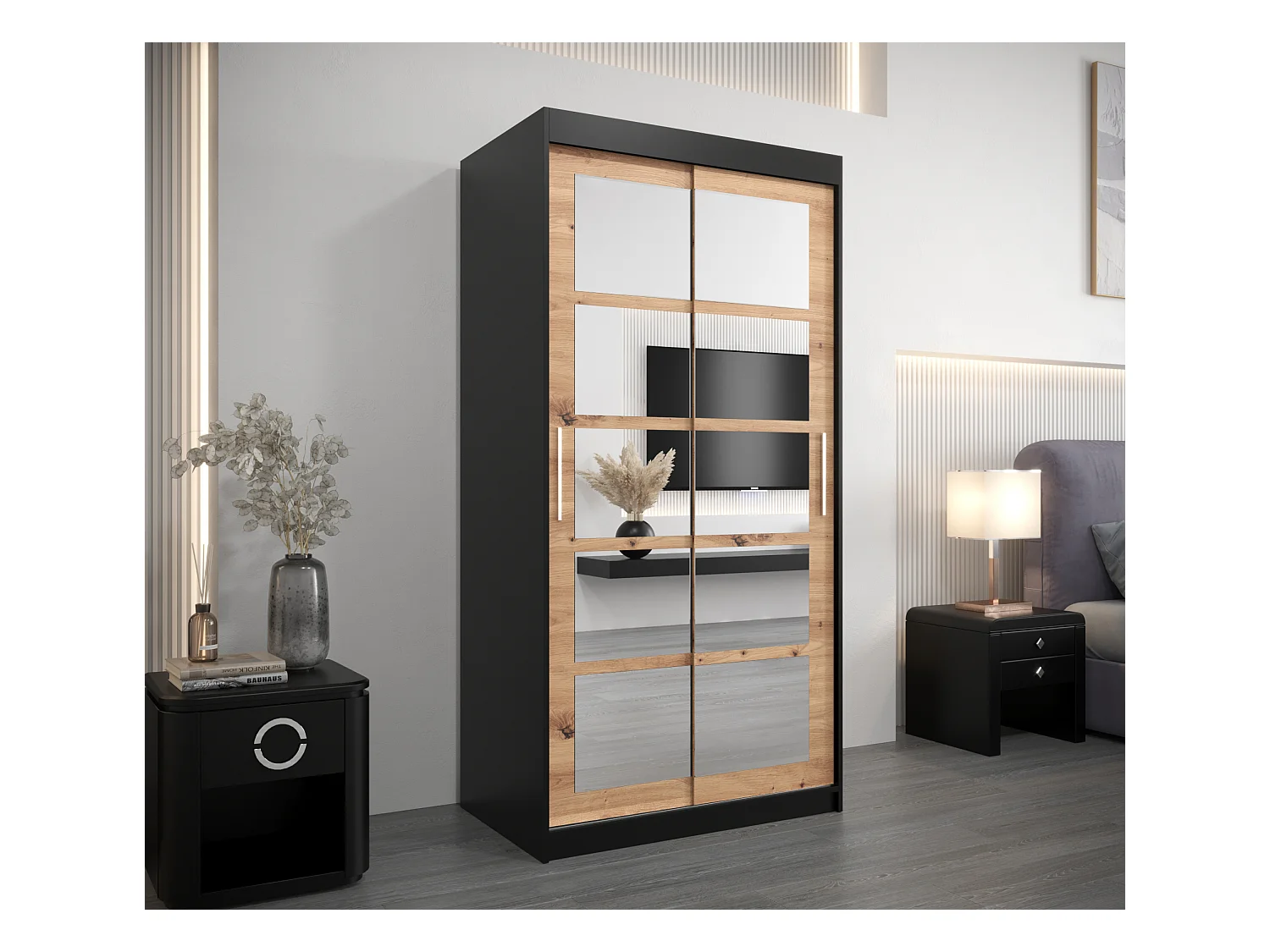 Armoire Roma 2 À Portes Coulissantes 200/100/62 2 portes (Noir/Artisan)