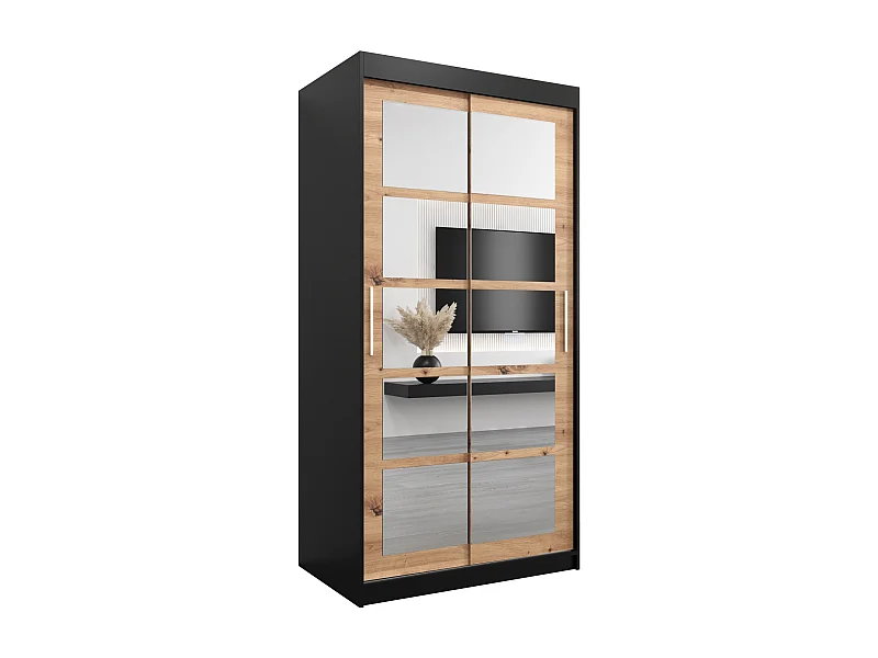 Roma 2 kledingkast met schuifdeuren 200/100/62 2 deuren (zwart/artisan)