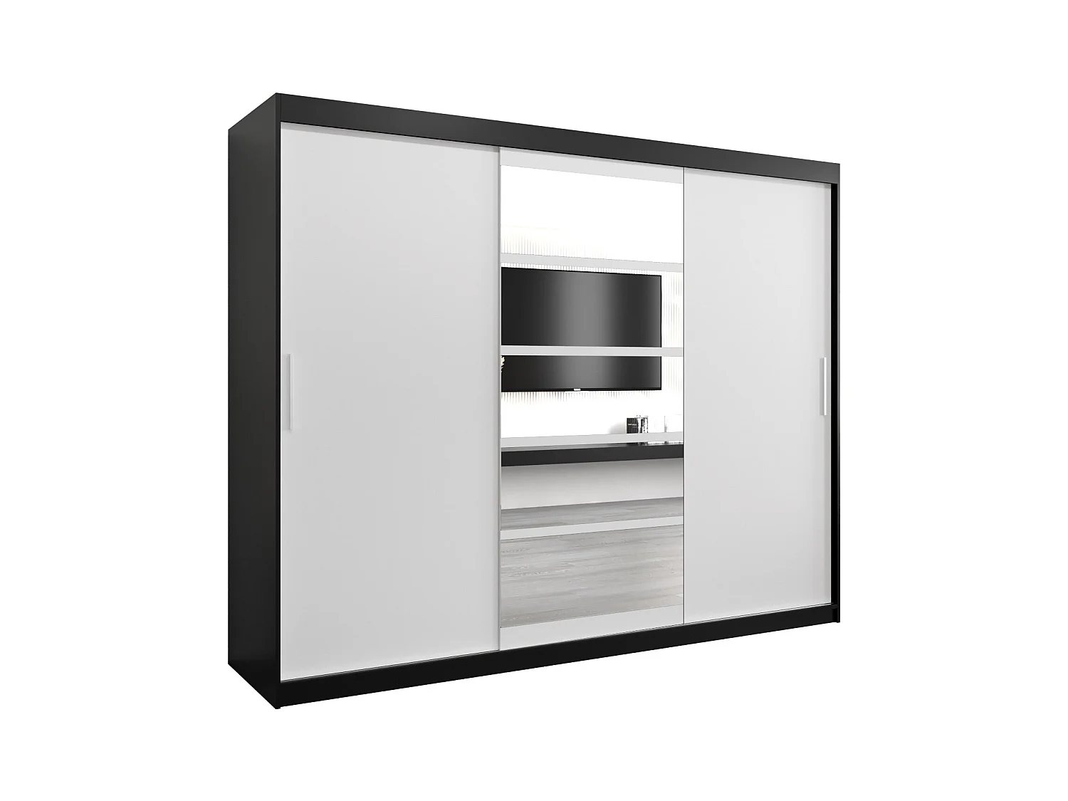 Schwebetürenschrank Roma 200/250/62 2-Türig (Schwarz/Weiß)
