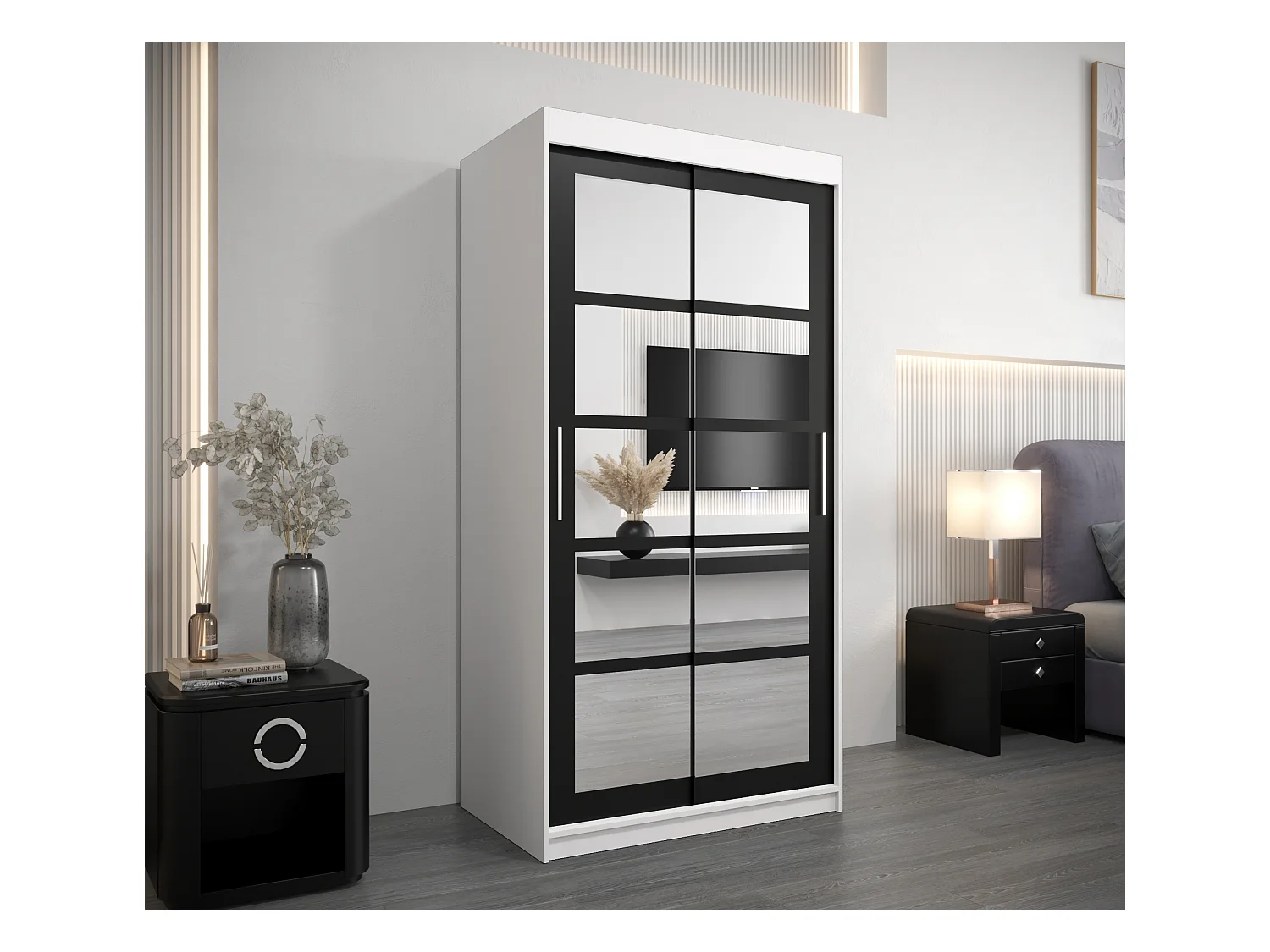 Armoire Roma 2 À Portes Coulissantes 200/100/62 2 portes (Blanc/Noir)