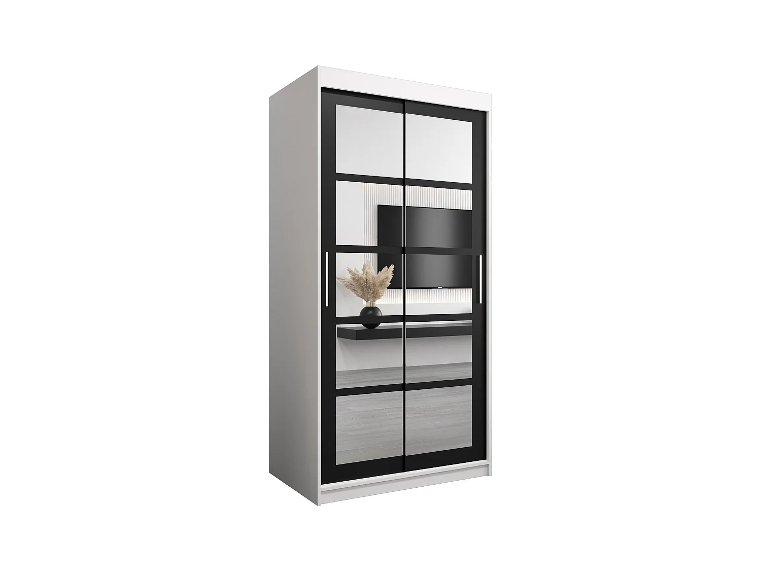 Armoire Roma 2 À Portes Coulissantes 200/100/62 2 portes (Blanc/Noir)