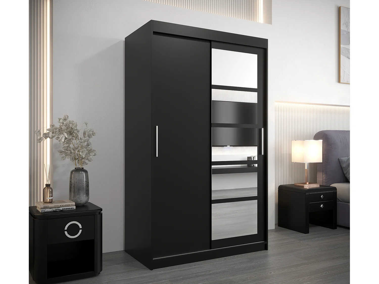 Armoire Roma 1 À Portes Coulissantes 200/120/62 2 portes (Noir/Noir)