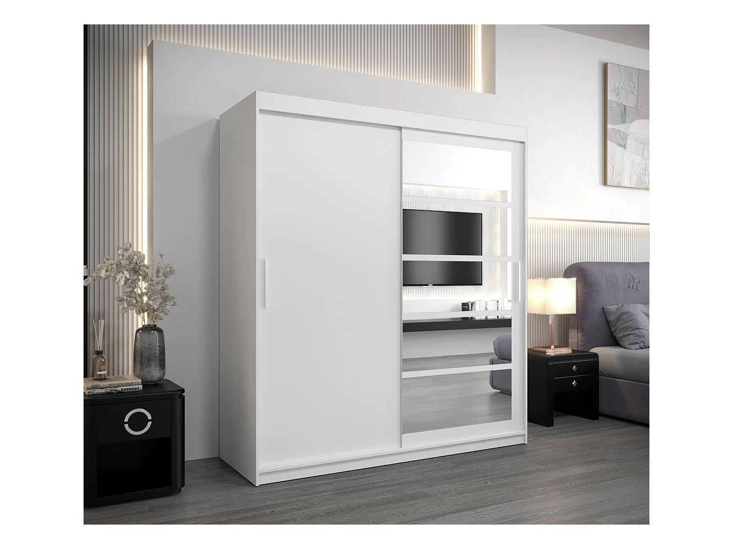 Armoire Roma 1 À Portes Coulissantes 200/180/62 2 portes (Blanc/Blanc)