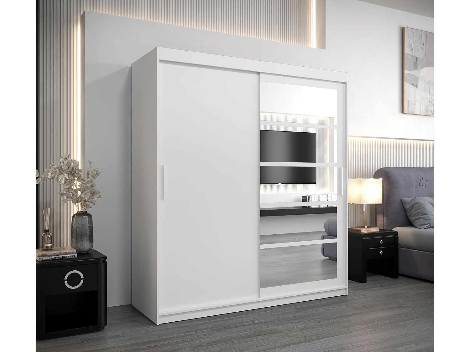 Armoire Roma 1 À Portes Coulissantes 200/180/62 2 portes (Blanc/Blanc)