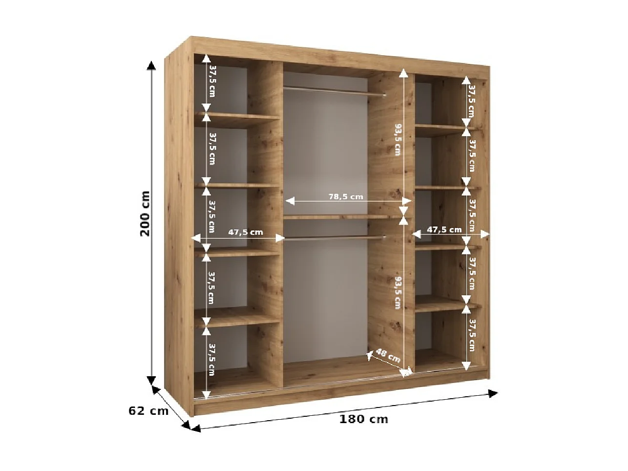 Armoire Roma 1 À Portes Coulissantes 200/180/62 2 portes (Blanc/Blanc)