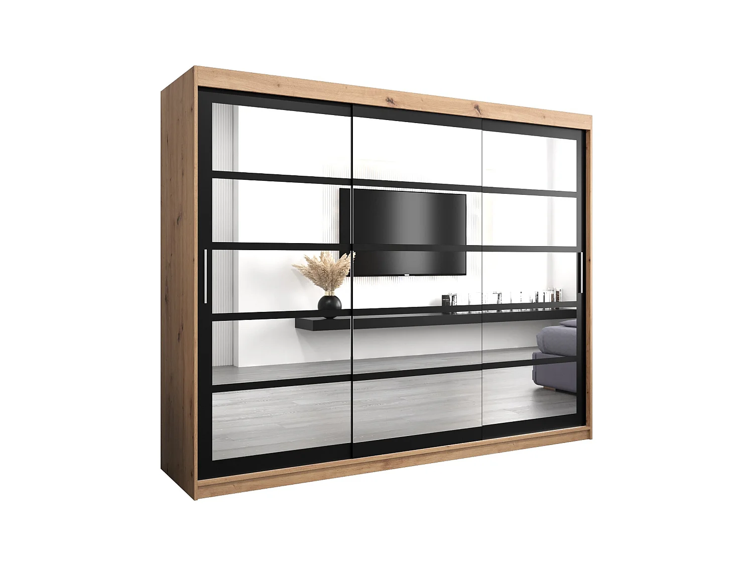 Schwebetürenschrank Roma 200/250/62 2-Türig (Artisan/Schwarz)