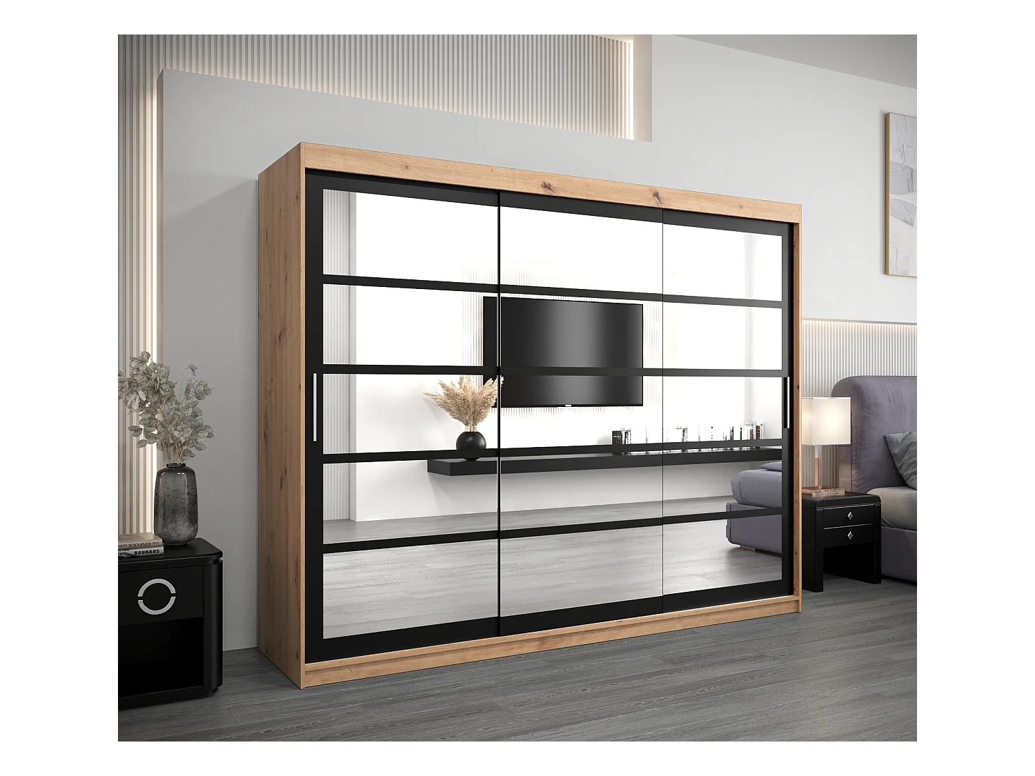 Armoire Roma 2 À Portes Coulissantes 200/250/62 3 Portes (Artisan/Noir)