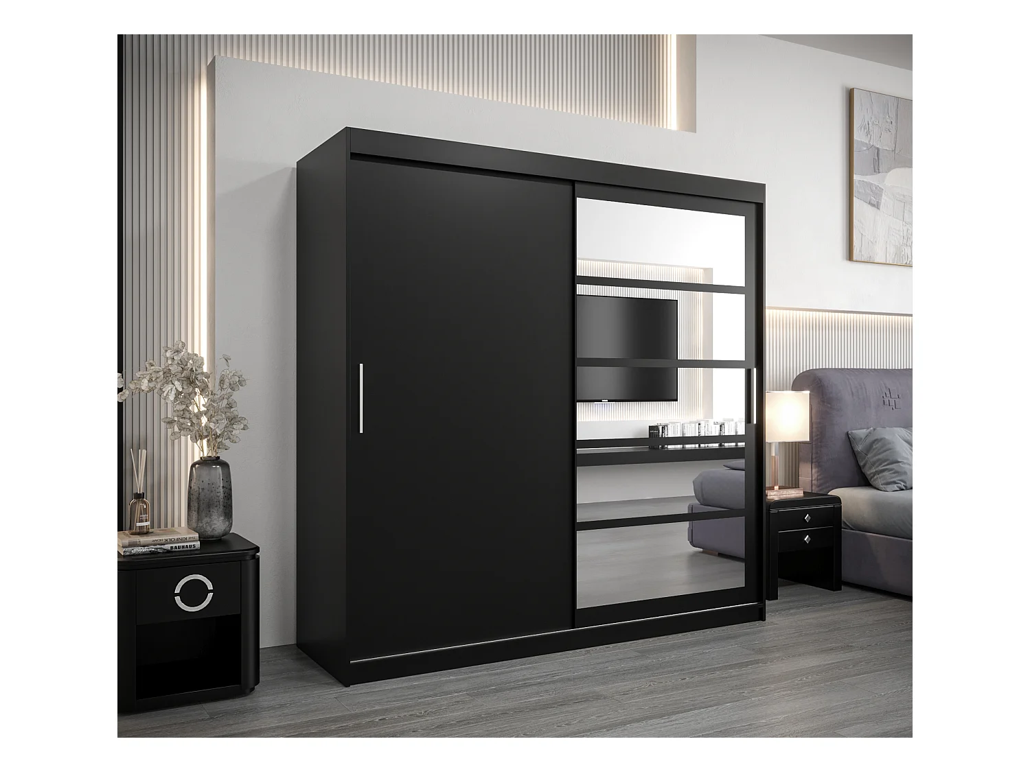 Schwebetürenschrank Roma 200/200/62 2-Türig (Schwarz)