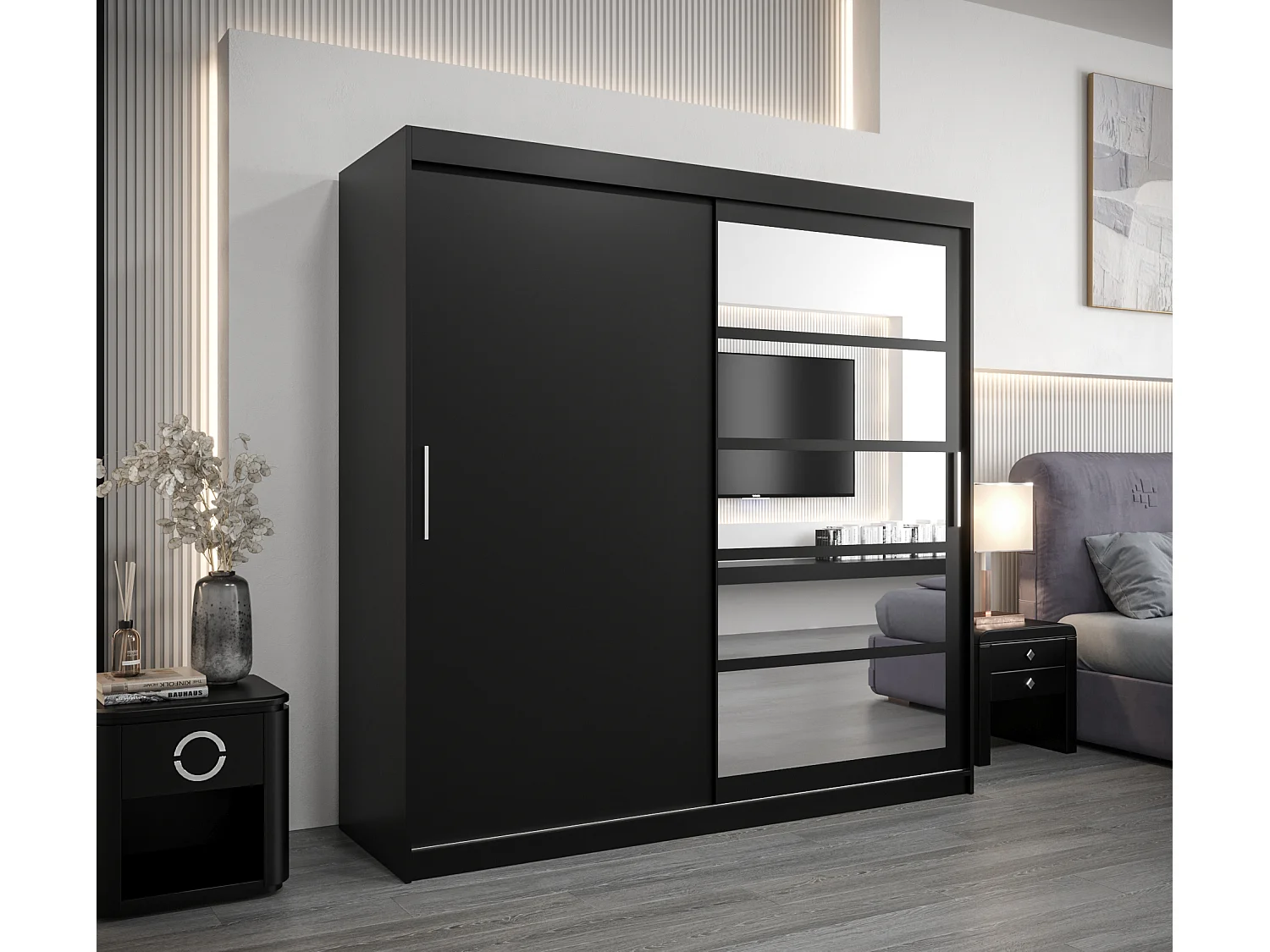 Armoire Roma 1 À Portes Coulissantes 200/200/62 2 portes (Noir/Noir)