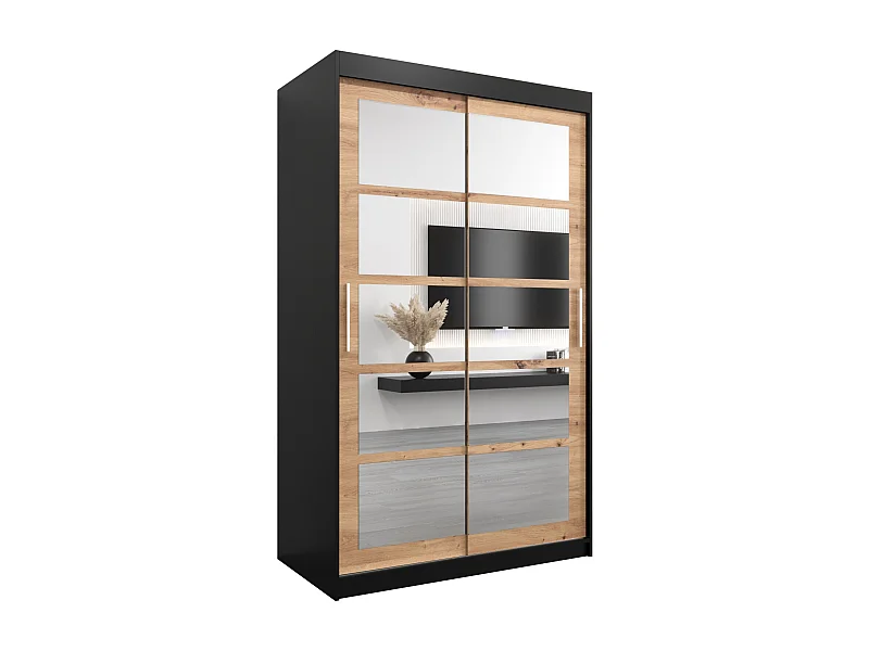 Schwebetürenschrank Roma 200/120/62 2-Türig (Schwarz/Artisan)