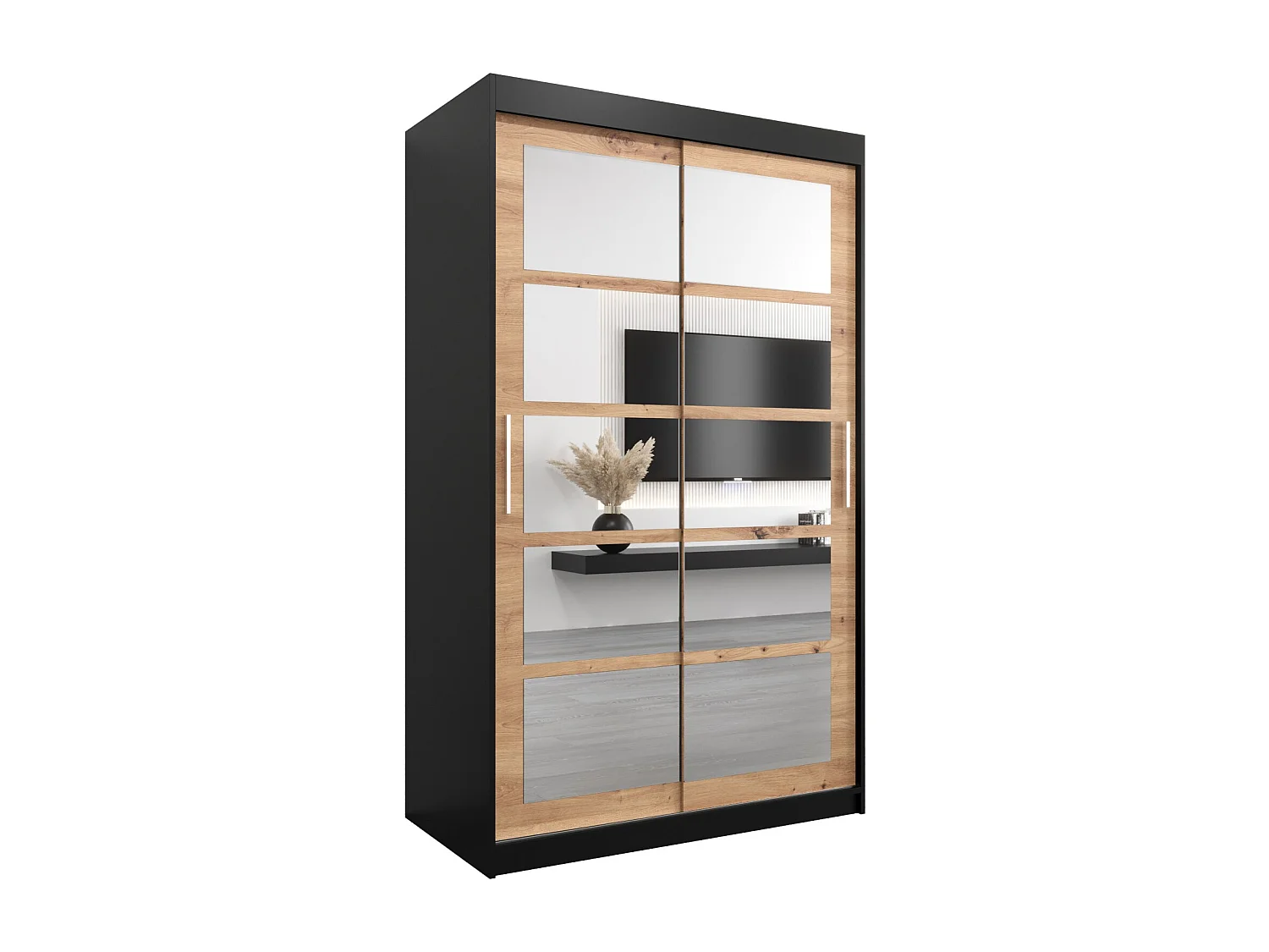 Schwebetürenschrank Roma 200/120/62 2-Türig (Schwarz/Artisan)