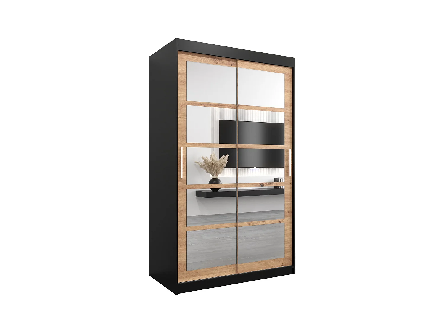 Schwebetürenschrank Roma 200/120/62 2-Türig (Schwarz/Artisan)
