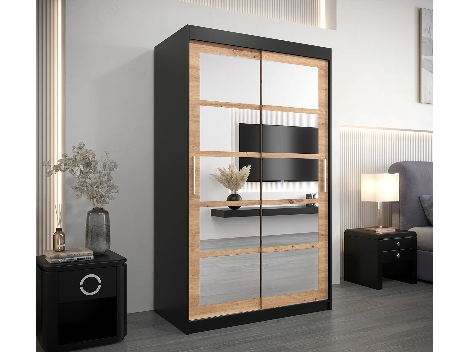 Armoire Roma 2 À Portes Coulissantes 200/120/62 2 portes (Noir/Artisan)