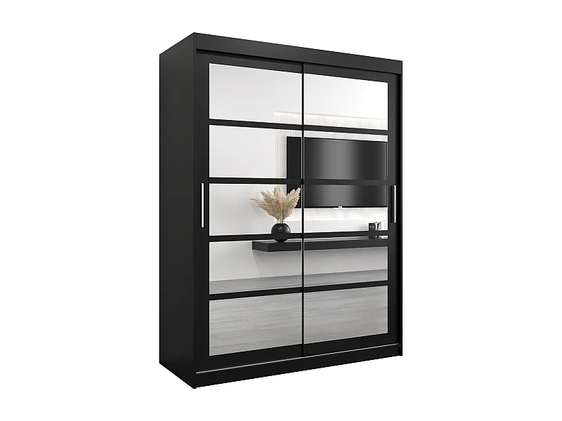 Schwebetürenschrank Roma 200/150/62 2-Türig (Schwarz)