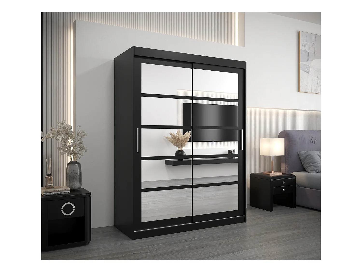 Armoire Roma 2 À Portes Coulissantes 200/150/62 2 portes (Noir/Noir)