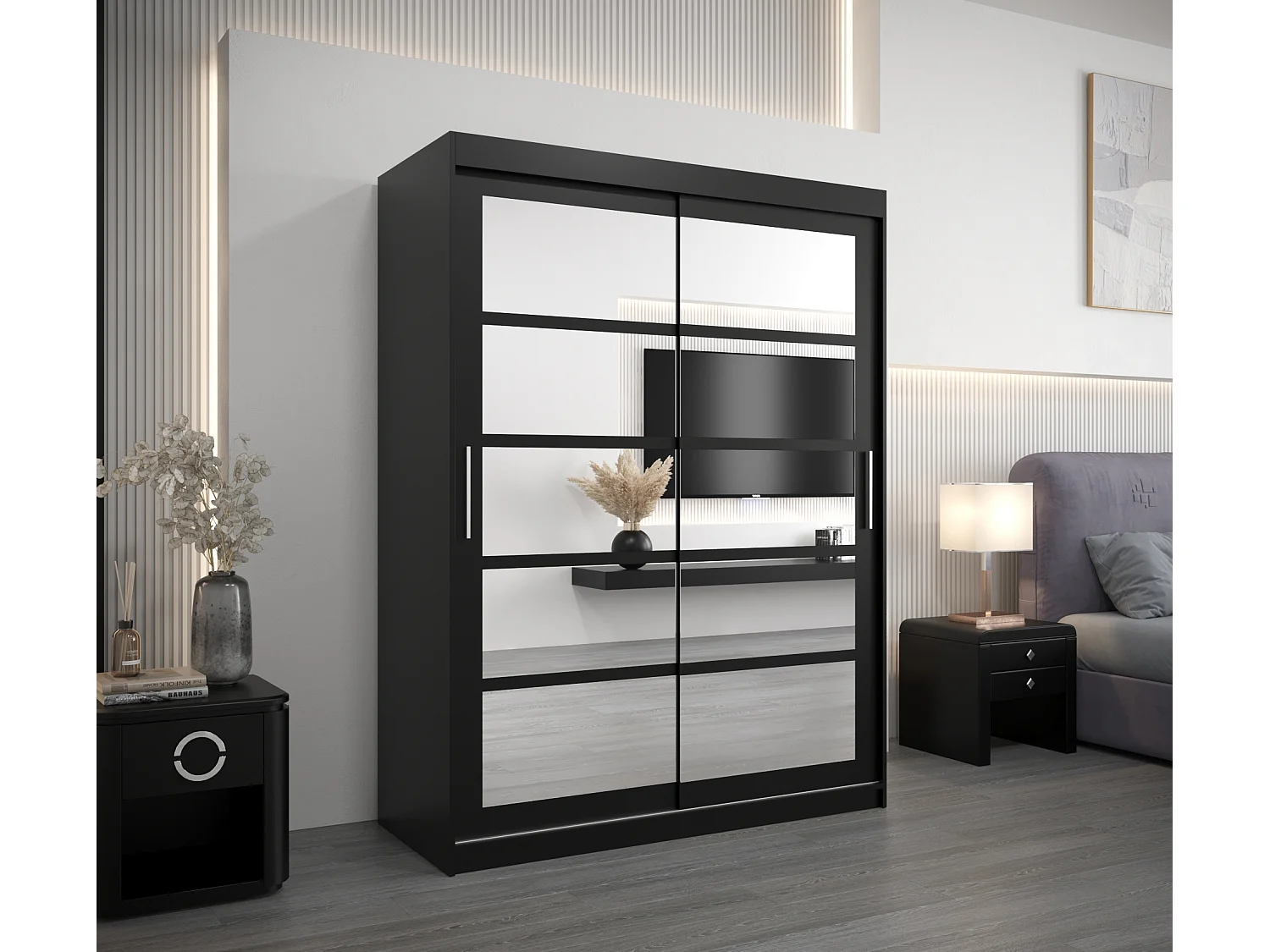 Armoire Roma 2 À Portes Coulissantes 200/150/62 2 portes (Noir/Noir)