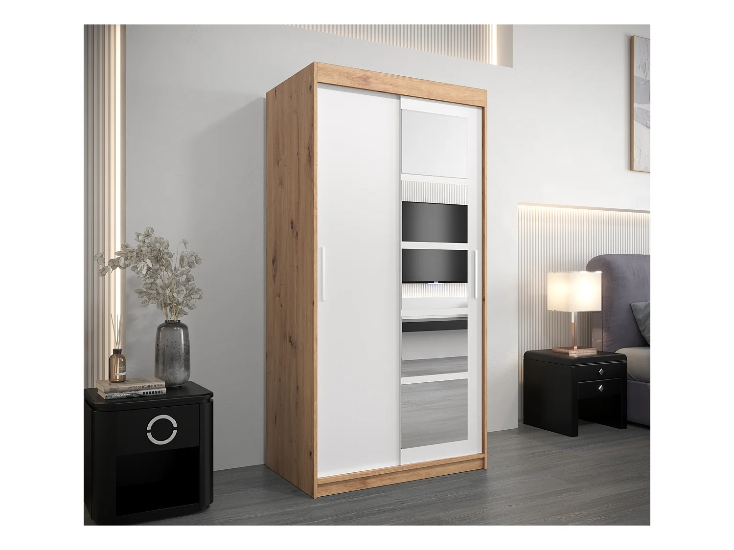 Armoire Roma 1 À Portes Coulissantes 200/100/62 2 portes (Artisan/Blanc)