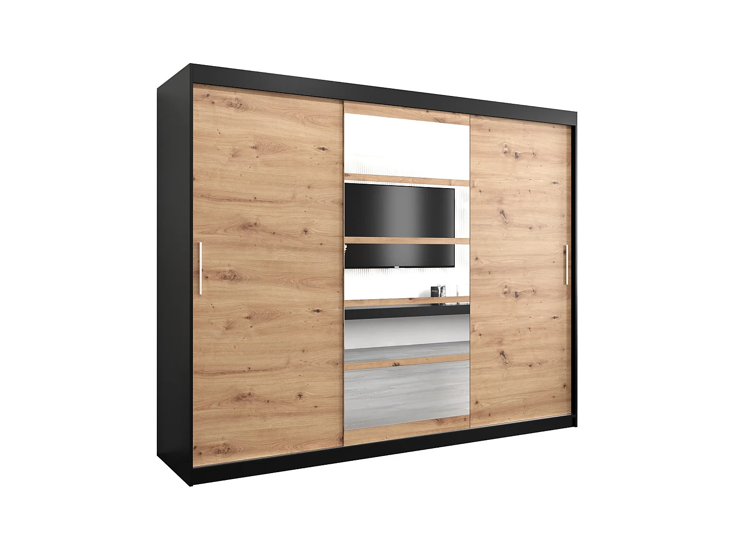 Schwebetürenschrank Roma 200/250/62 2-Türig (Schwarz/Artisan)