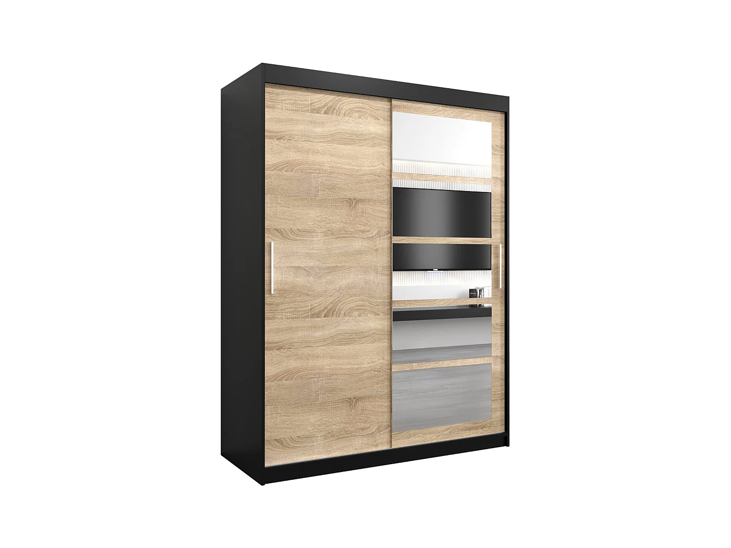 Schwebetürenschrank Roma 200/150/62 2-Türig (Schwarz/Sonoma)