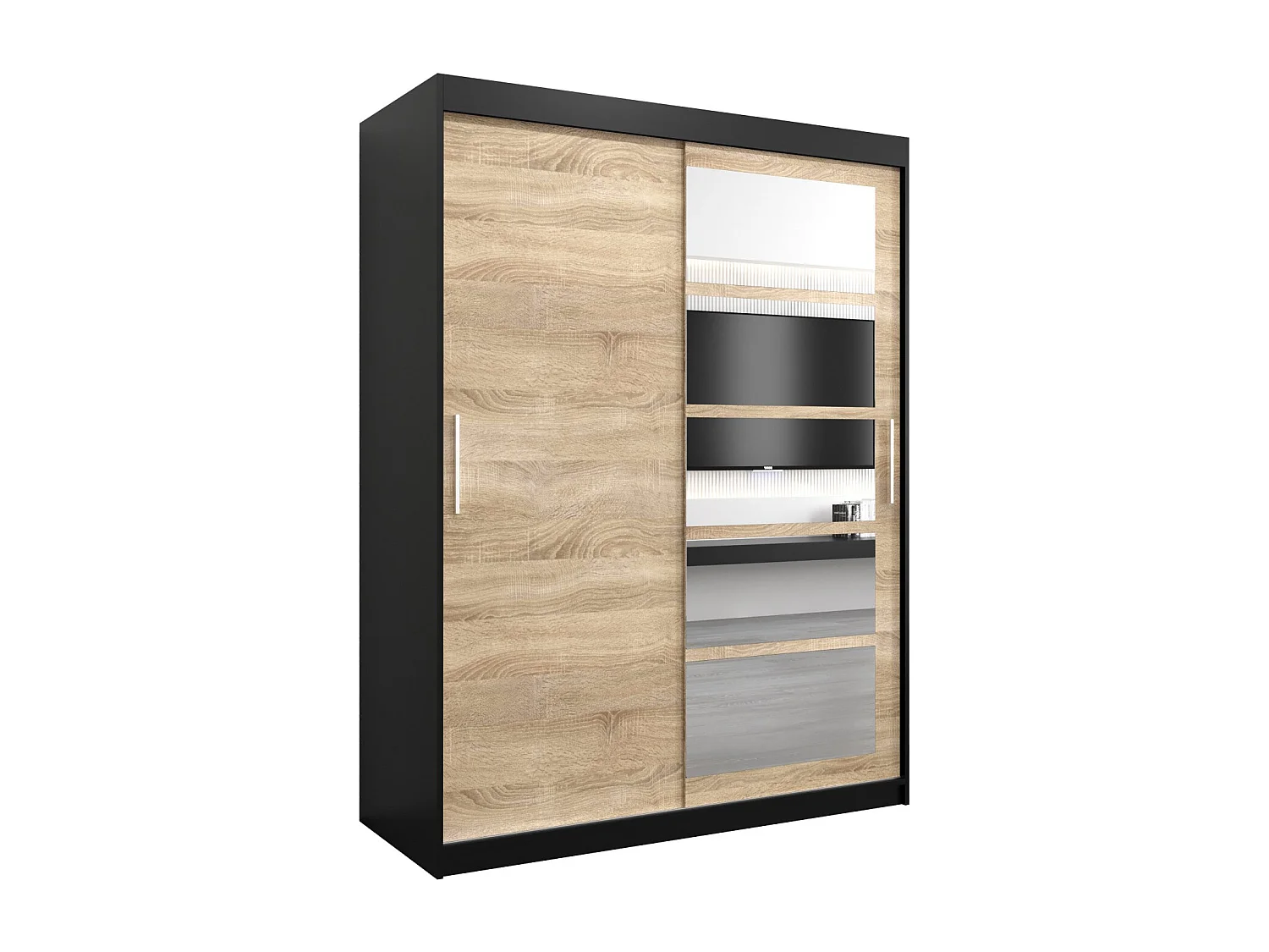 Armoire Roma 1 À Portes Coulissantes 200/150/62 2 portes (Noir/Sonoma)