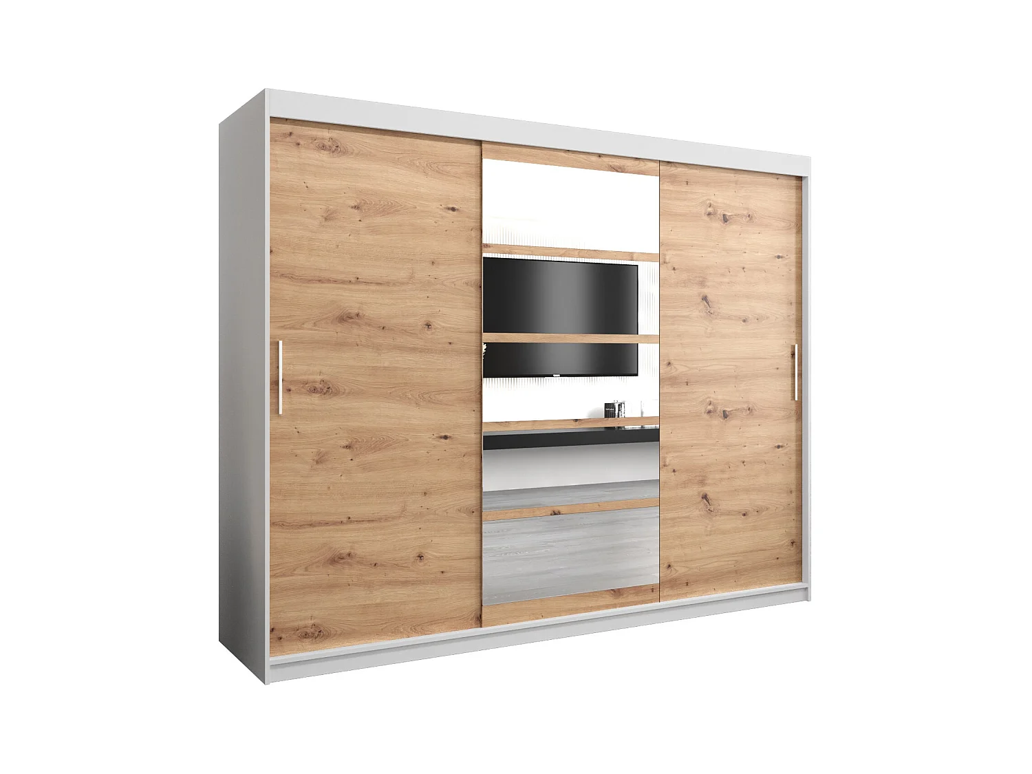 Schwebetürenschrank Roma 200/250/62 2-Türig (Weiß/Artisan)