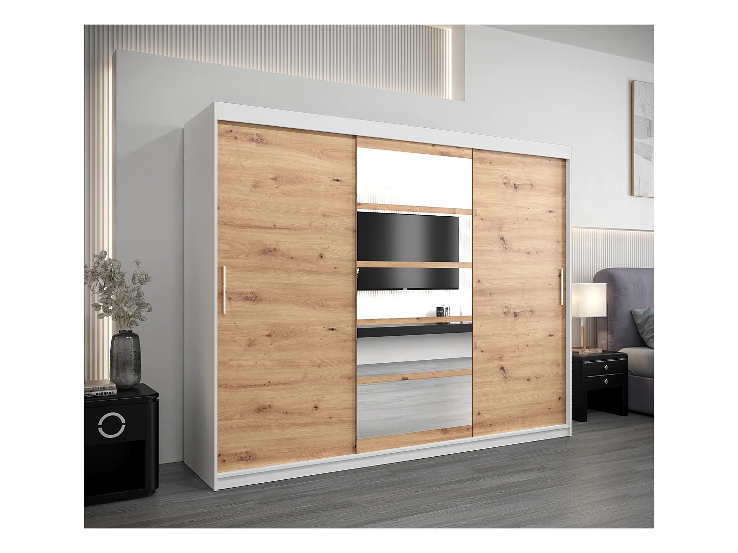 Armoire Roma 1 À Portes Coulissantes 200/250/62 3 Portes (Blanc/Artisan)