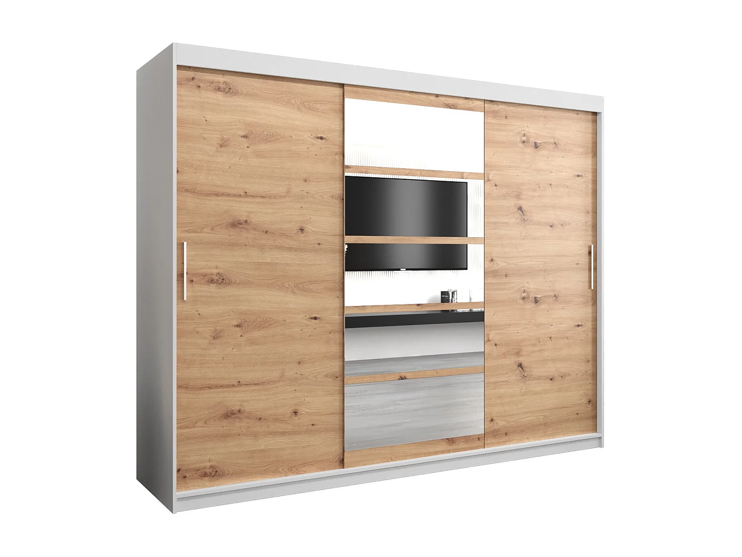 Armoire Roma 1 À Portes Coulissantes 200/250/62 3 Portes (Blanc/Artisan)