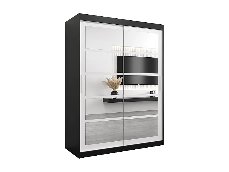 Schwebetürenschrank Roma 200/150/62 2-Türig (Schwarz/Weiß)