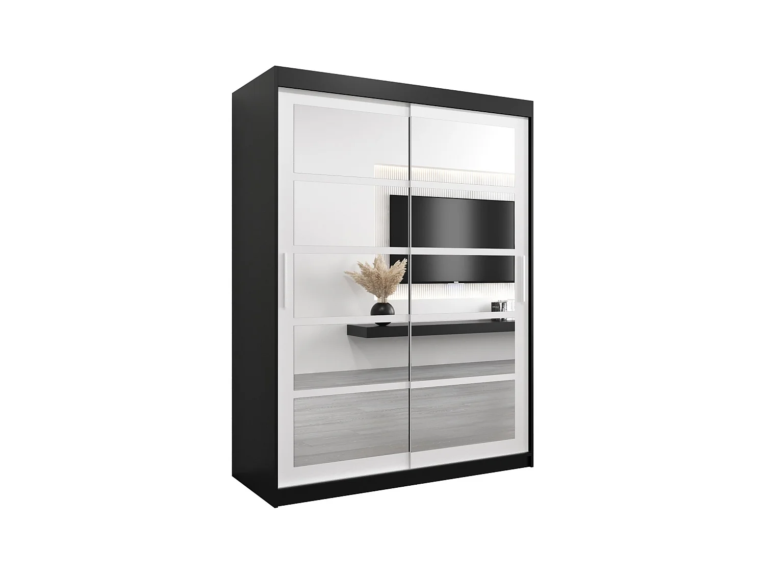 Armoire Roma 2 À Portes Coulissantes 200/150/62 2 portes (Noir/Blanc)