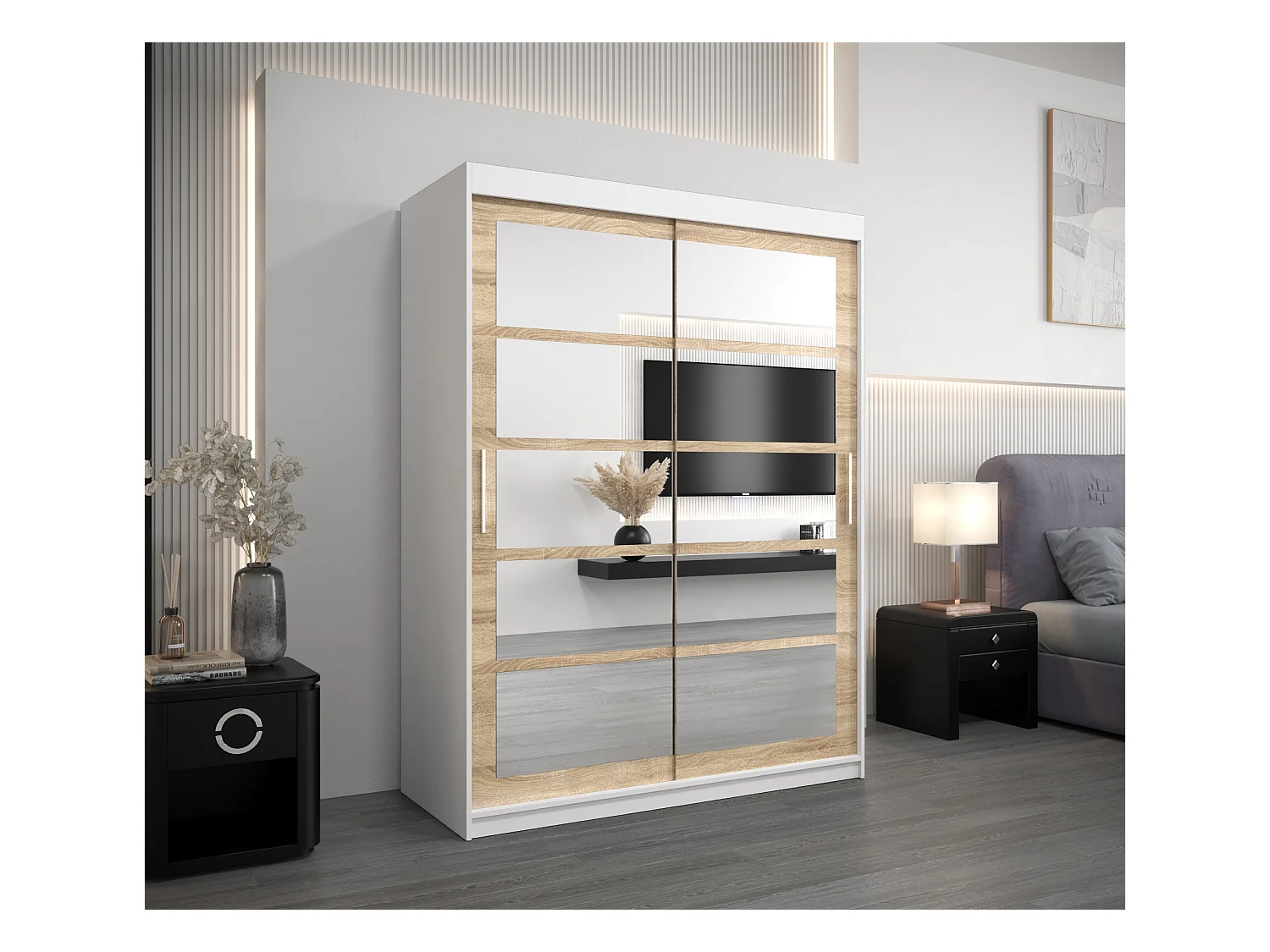 Armoire Roma 2 À Portes Coulissantes 200/150/62 2 portes (Blanc/Sonoma)