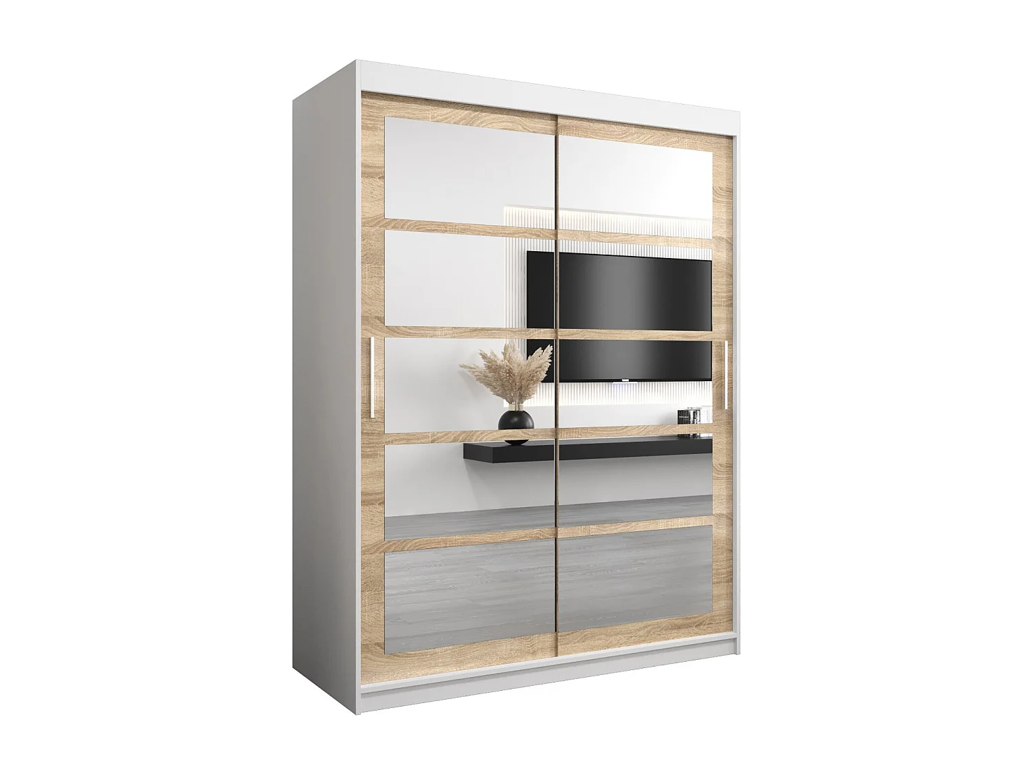 Armoire Roma 2 À Portes Coulissantes 200/150/62 2 portes (Blanc/Sonoma)