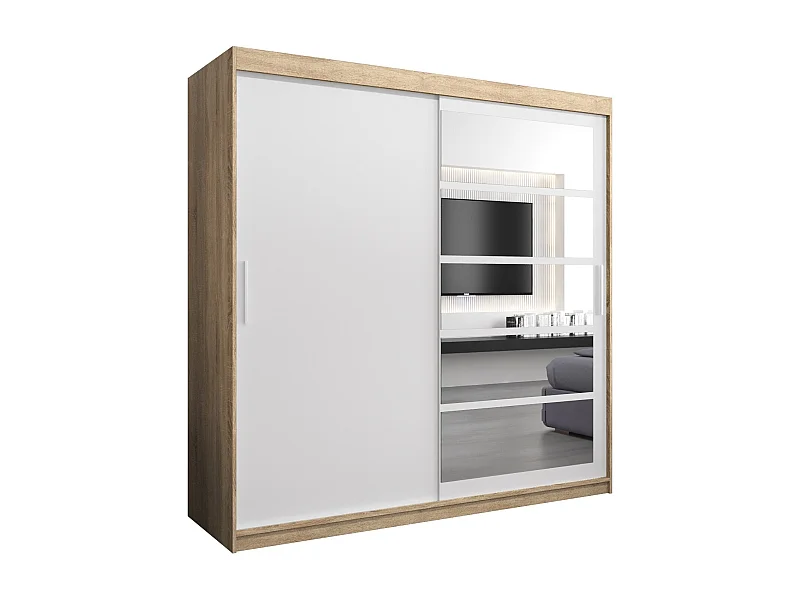 Schwebetürenschrank Roma 200/200/62 2-Türig (Sonoma/Weiß)