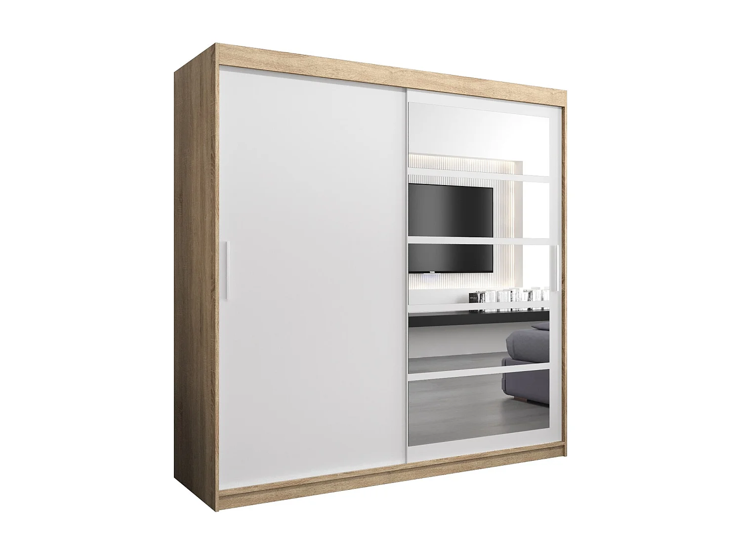 Schwebetürenschrank Roma 200/200/62 2-Türig (Sonoma/Weiß)