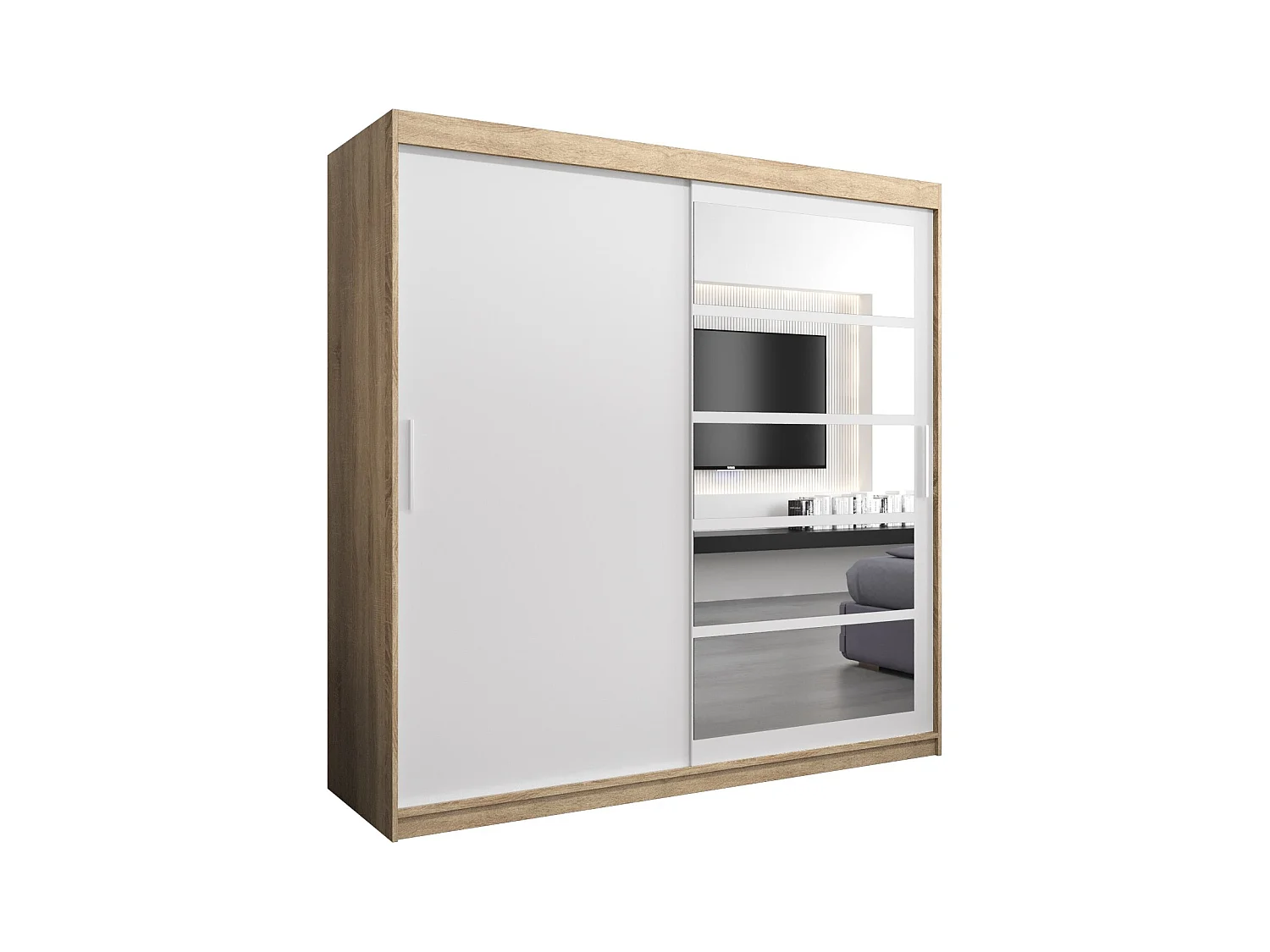 Schwebetürenschrank Roma 200/200/62 2-Türig (Sonoma/Weiß)