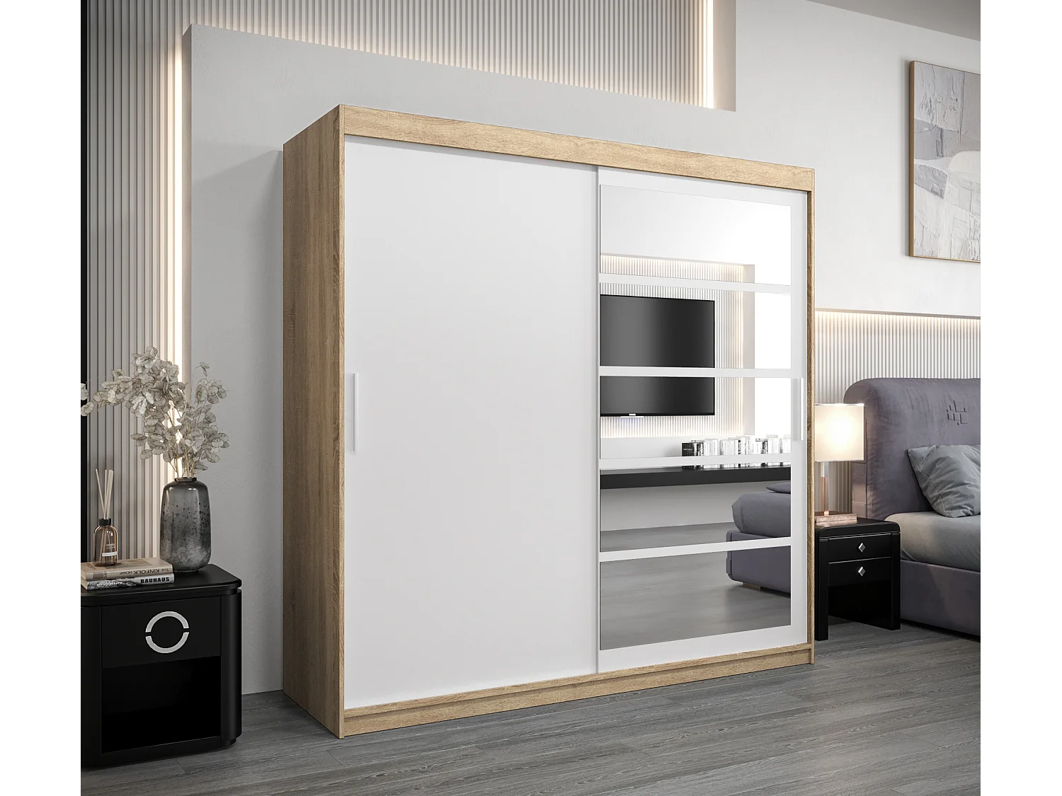 Armoire Roma 1 À Portes Coulissantes 200/200/62 2 portes (Sonoma/Blanc)