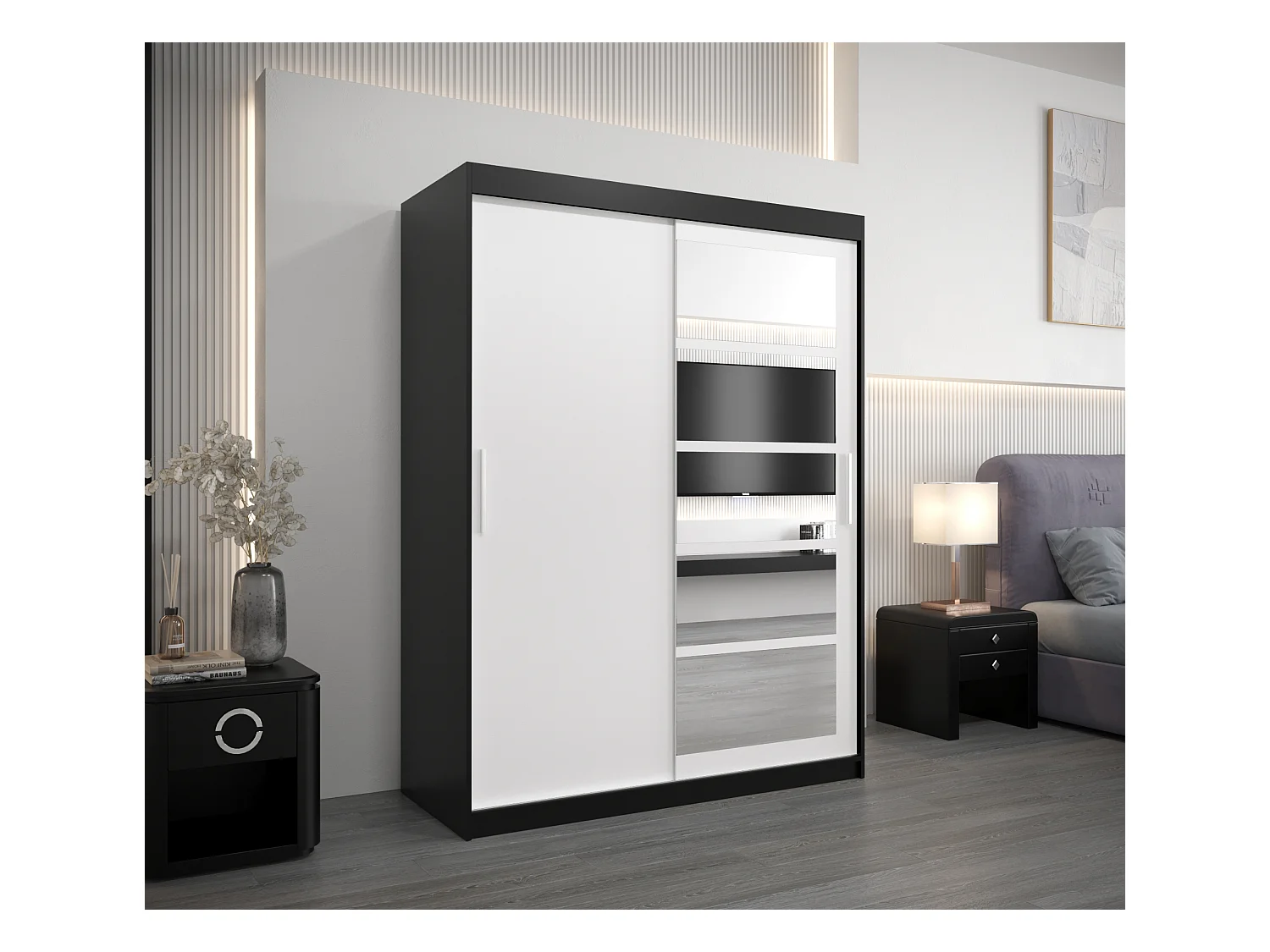 Roma 1 kledingkast met schuifdeuren 200/150/62 2 deuren (zwart/wit)