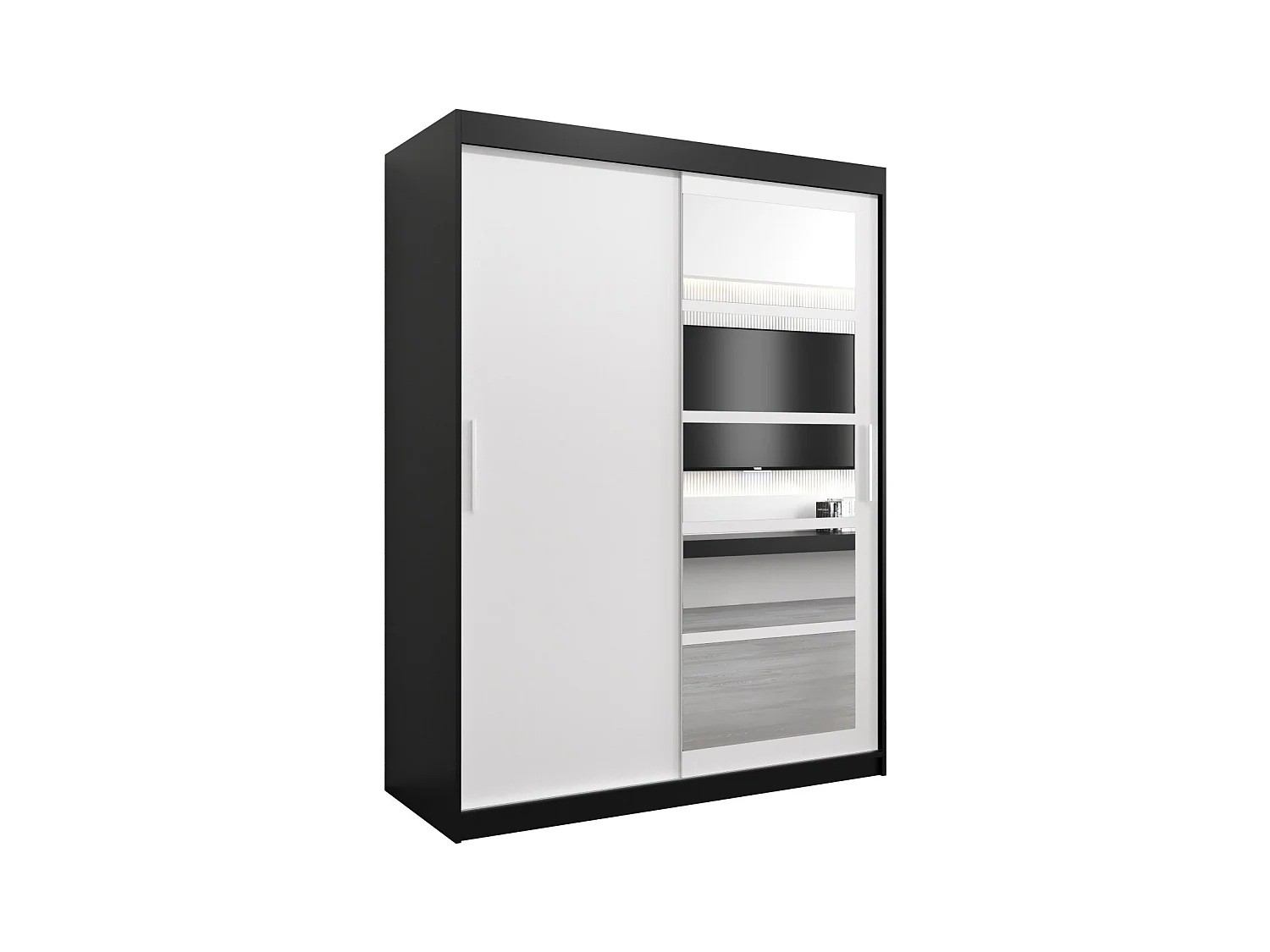 Schwebetürenschrank Roma 200/150/62 2-Türig (Schwarz/Weiß)