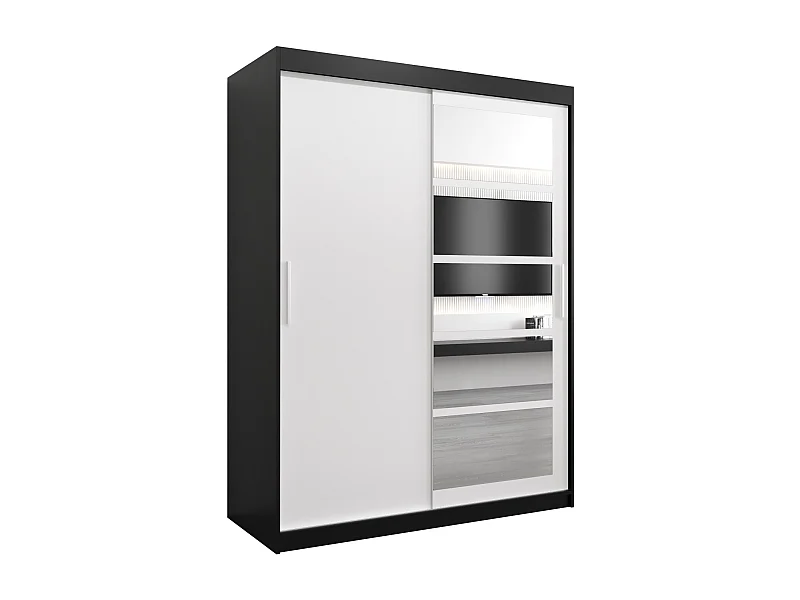 Schwebetürenschrank Roma 200/150/62 2-Türig (Schwarz/Weiß)