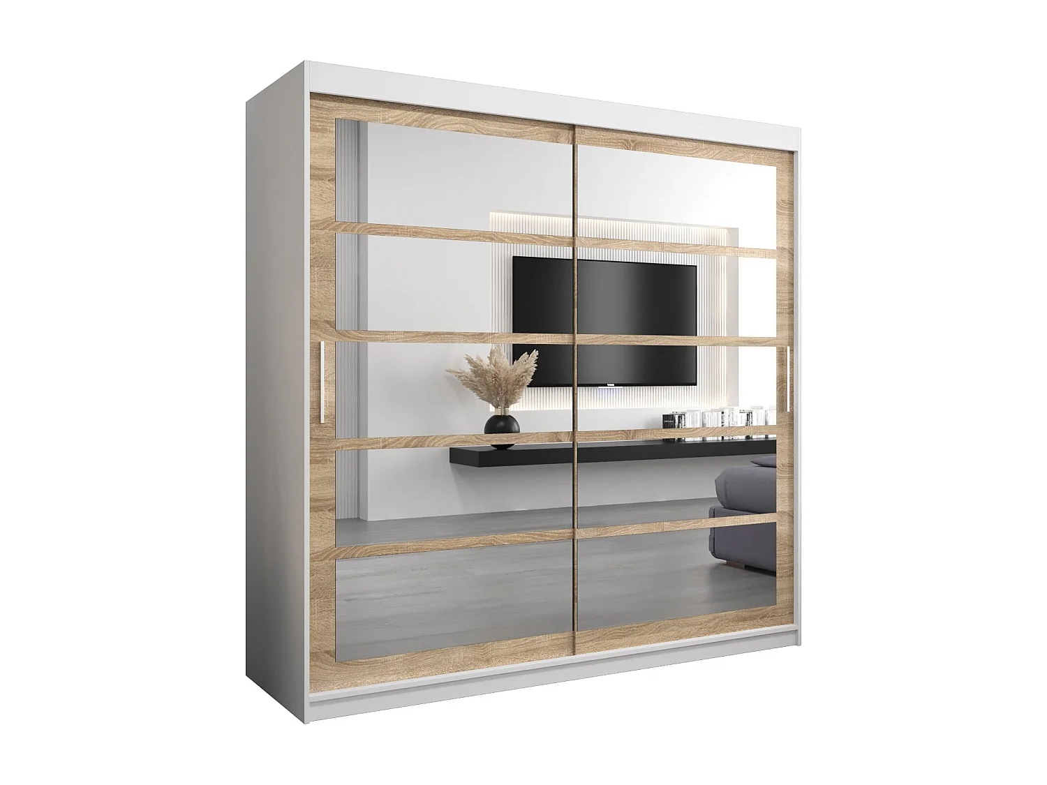 Roma 2 kledingkast met schuifdeuren 200/200/62 2 deuren (wit/sonoma)