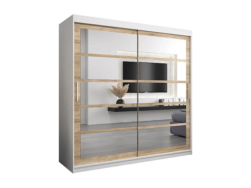 Schwebetürenschrank Roma 200/200/62 2-Türig (Weiß/Sonoma)