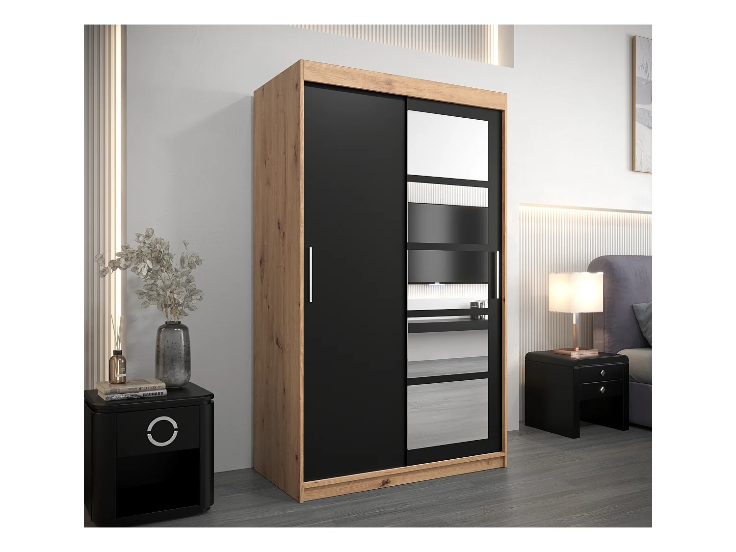 Schwebetürenschrank Roma 200/120/62 2-Türig (Artisan/Schwarz)