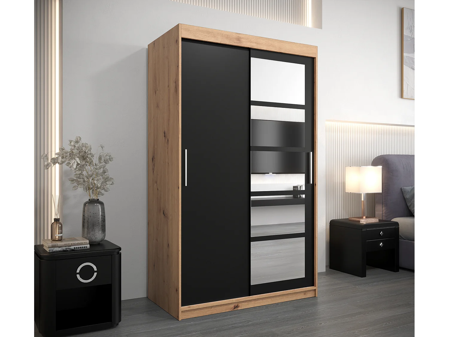 Armoire Roma 1 À Portes Coulissantes 200/120/62 2 portes (Artisan/Noir)