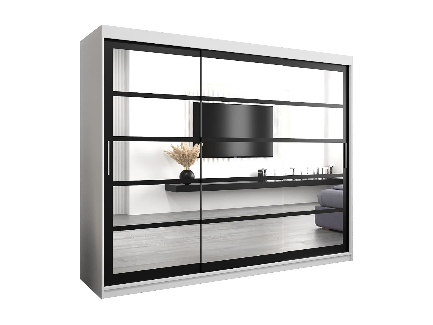 Armoire Roma 2 À Portes Coulissantes 200/250/62 3 Portes (Blanc/Noir)